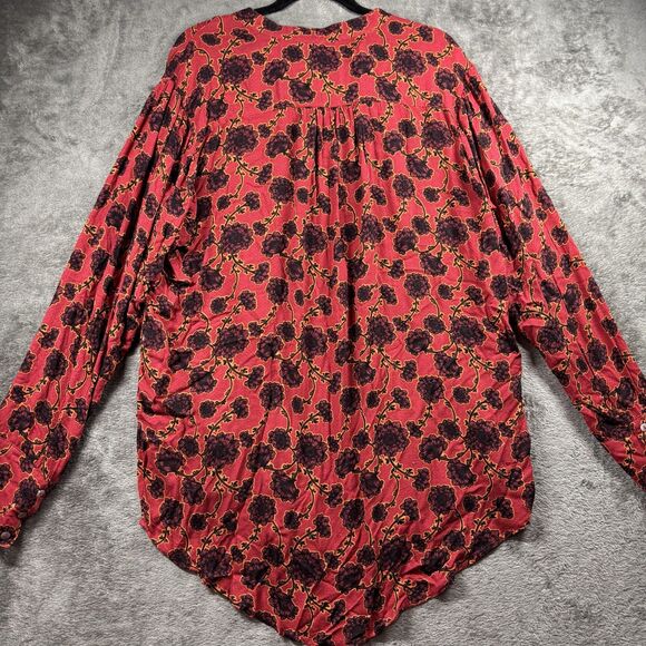 Free People Women Mia Floral Print Tie Neck Tunic Boho Rust Orange Large D127 - Picture 5 of 11